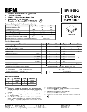 SF1186B-2 Datasheet PDF RF Monolithics, Inc