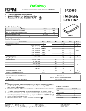 SF2066B Datasheet PDF RF Monolithics, Inc