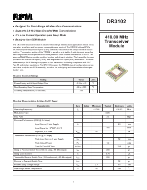 DR3102 Datasheet PDF RF Monolithics, Inc
