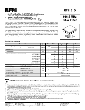 RF1181D Datasheet PDF RF Monolithics, Inc