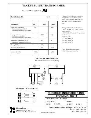 T-10200 Datasheet PDF Rhombus Industries Inc.