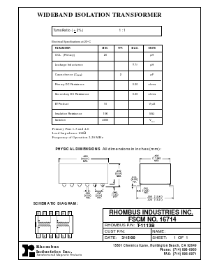 T-1113B Datasheet PDF Rhombus Industries Inc.