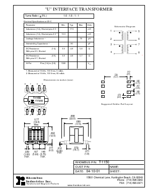 T-1150 Datasheet PDF Rhombus Industries Inc.
