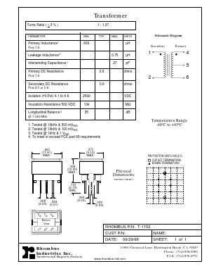 T-1152 Datasheet PDF Rhombus Industries Inc.