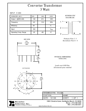 T-1155 Datasheet PDF Rhombus Industries Inc.
