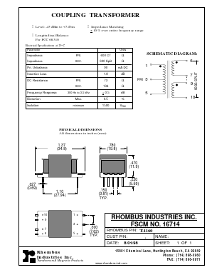 T-1160 Datasheet PDF Rhombus Industries Inc.