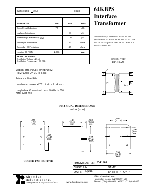T-11601 Datasheet PDF Rhombus Industries Inc.