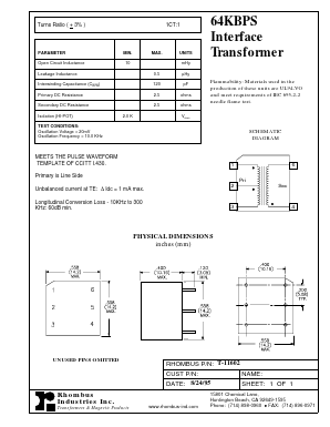 T-11602 Datasheet PDF Rhombus Industries Inc.