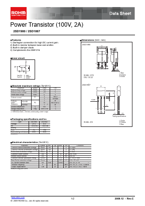 2SD1980 Datasheet PDF ROHM Semiconductor