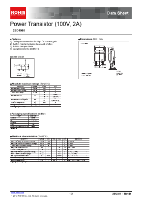 2SD1980 Datasheet PDF ROHM Semiconductor