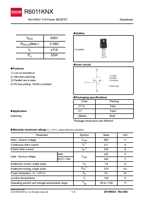 R6011KNX Datasheet PDF ROHM Semiconductor
