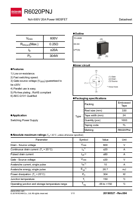 R6020PNJ Datasheet PDF ROHM Semiconductor