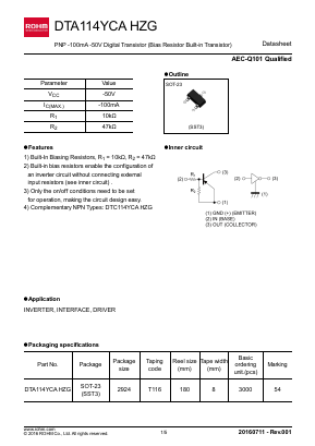 DTA114YCAHZG Datasheet PDF ROHM Semiconductor
