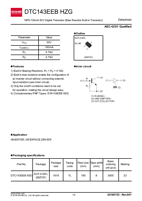 DTC143EEBHZG Datasheet PDF ROHM Semiconductor