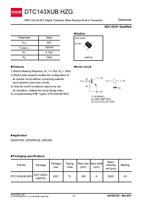 DTC143XUBHZG Datasheet PDF ROHM Semiconductor