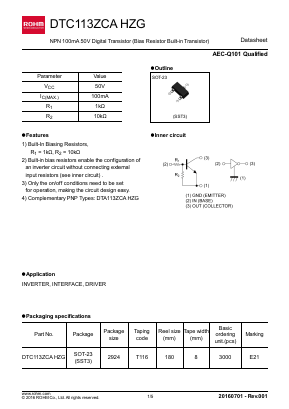 DTC113ZCAHZG Datasheet PDF ROHM Semiconductor