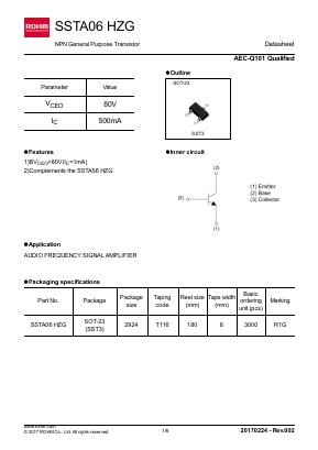 SSTA06HZG Datasheet PDF ROHM Semiconductor