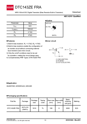 DTC143ZEFRA Datasheet PDF ROHM Semiconductor