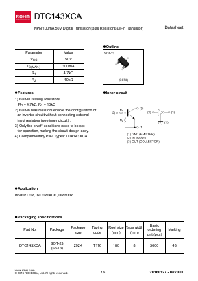 DTC143XCA Datasheet PDF ROHM Semiconductor