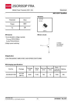 2SCR553PFRA Datasheet PDF ROHM Semiconductor