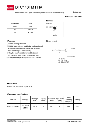 DTC143TMFHA Datasheet PDF ROHM Semiconductor