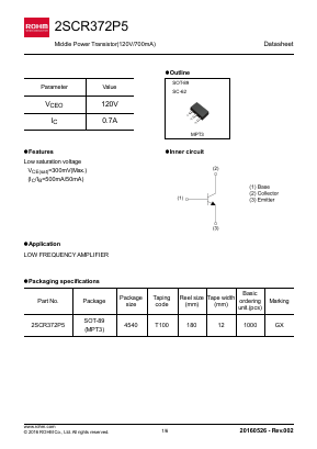 2SCR372P5 Datasheet PDF ROHM Semiconductor