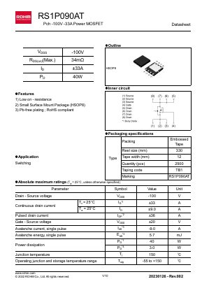 RS1P090AT Datasheet PDF ROHM Semiconductor