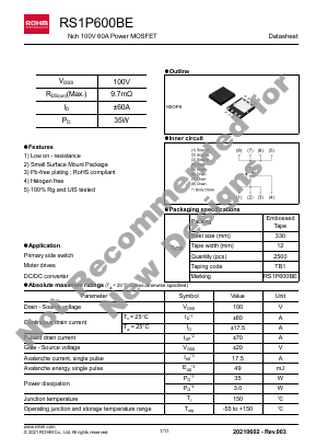 RS1P600BE Datasheet PDF ROHM Semiconductor