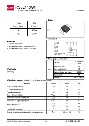 RS3L140GN Datasheet PDF ROHM Semiconductor