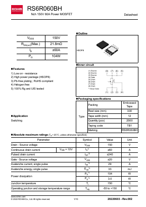 RS6R060BH Datasheet PDF ROHM Semiconductor