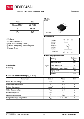 RF6E045AJ Datasheet PDF ROHM Semiconductor