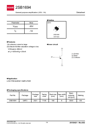 2SB1694 Datasheet PDF ROHM Semiconductor