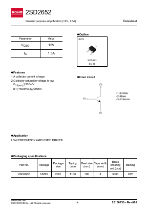 2SD2652 Datasheet PDF ROHM Semiconductor