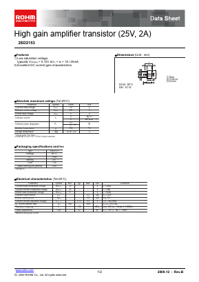 2SD2153T100V Datasheet PDF ROHM Semiconductor