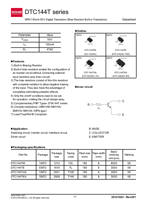 DTC144T Datasheet PDF ROHM Semiconductor