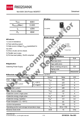 R6020ANX Datasheet PDF ROHM Semiconductor