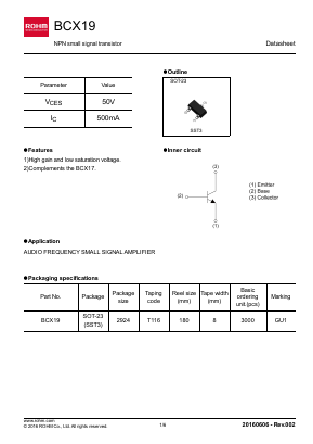 BCX19 Datasheet PDF ROHM Semiconductor