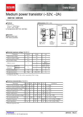 2SB1182TLR Datasheet PDF ROHM Semiconductor