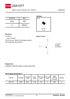 2SA1577Q_15 Datasheet PDF ROHM Semiconductor