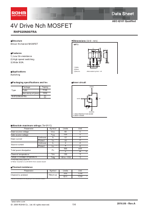 RHP020N06FRAT100 Datasheet PDF ROHM Semiconductor