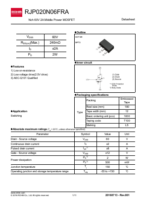 RJP020N06FRAT100 Datasheet PDF ROHM Semiconductor