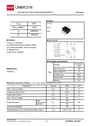 UM6K31N Datasheet PDF ROHM Semiconductor