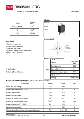 R8005ANJFRG Datasheet PDF ROHM Semiconductor
