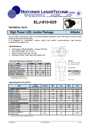 ELJ-810-629 Datasheet PDF Roithner LaserTechnik GmbH
