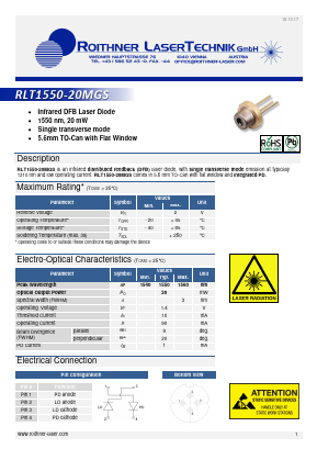 RLT1550-20MGS Datasheet PDF Roithner LaserTechnik GmbH