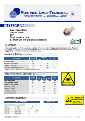 RLT1310-20MGS-B Datasheet PDF Roithner LaserTechnik GmbH