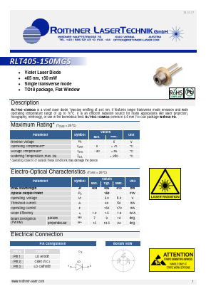 RLT405-150MGS Datasheet PDF Roithner LaserTechnik GmbH