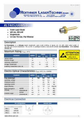 RLT405200MGS Datasheet PDF Roithner LaserTechnik GmbH