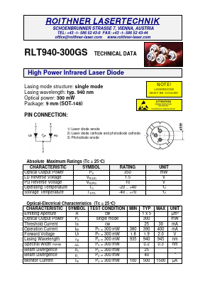 RLT940-300GS Datasheet PDF Roithner LaserTechnik GmbH