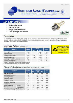 LD-520-80SG Datasheet PDF Roithner LaserTechnik GmbH